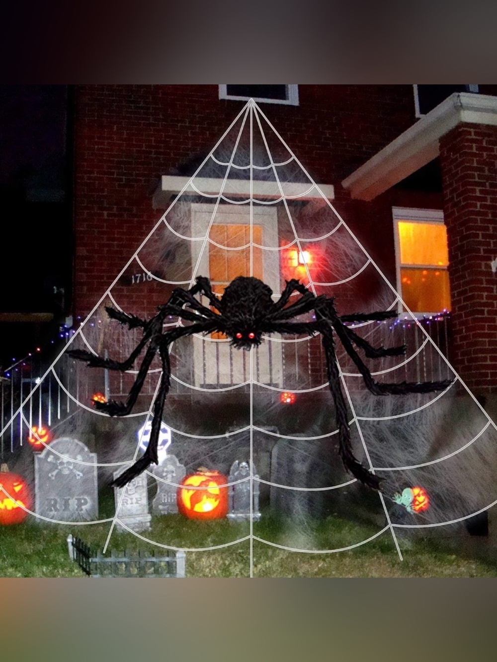 NEW Giant Halloween Spider Web Set + Huge 3.9’ Poseable Spider & Stakes